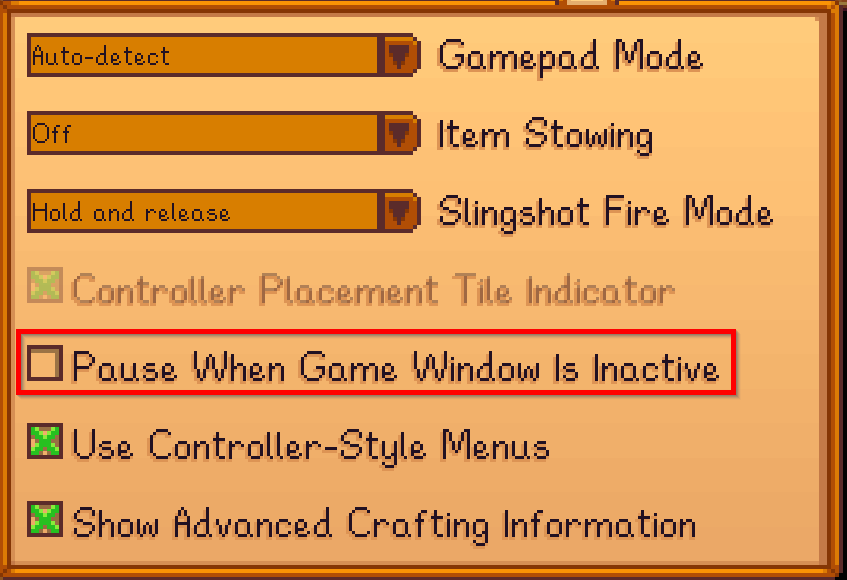 Pause when inactive setting